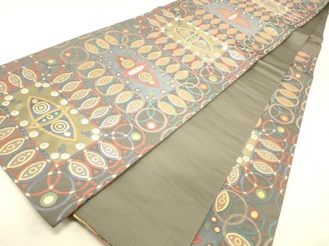 平和屋着物●六通柄袋帯 唐織 抽象文様 金糸 正絹 逸品 DABC8197cm