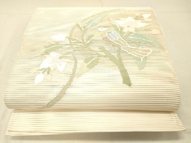 特売イベント 平和屋-こころ店□太鼓柄袋帯 すくい織 花鳥文 正絹 逸品