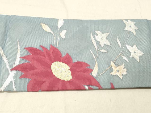 平和屋着物*夏物 九寸名古屋帯 草花文 金銀糸 正絹 逸品 DABC8223cm