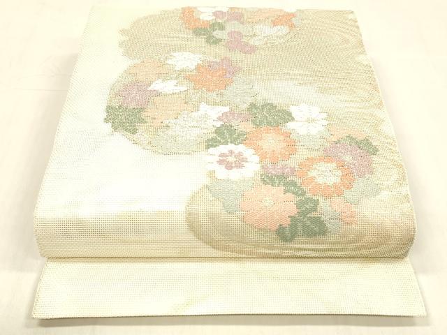 平和屋着物*夏物 太鼓柄 本袋帯 流水草花文 金銀糸 正絹 逸品 DABC8272cm