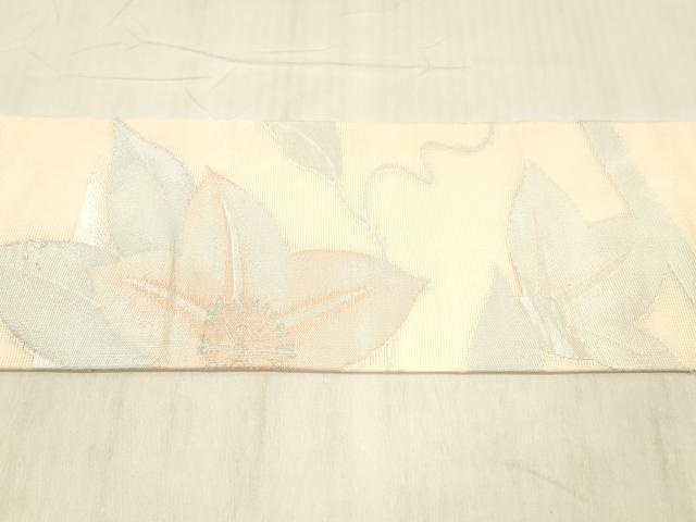 平和屋着物*夏物 九寸名古屋帯 竹垣蔦の葉花文 銀糸 正絹 逸品 DABC8280cm