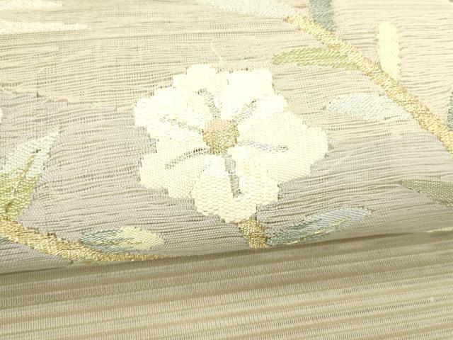 平和屋着物*夏物 絽綴れ 八寸名古屋帯 流水枝花文 金銀糸 正絹 逸品 DABC8292cm