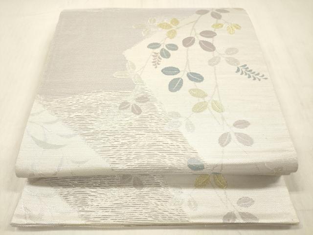 平和屋着物*夏物 六通柄袋帯 枝葉文 金銀糸 正絹 逸品 DABC8320cm