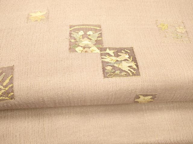 平和屋着物▼明綴れ 九寸名古屋帯 狩猟草花文 金糸 正絹 逸品 DABC8338cm