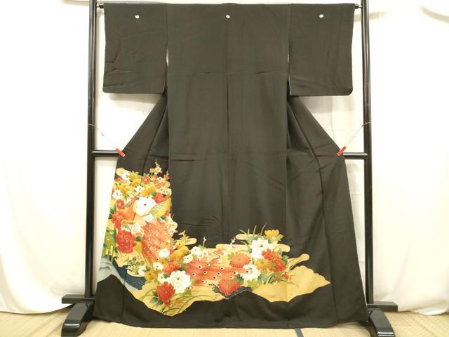 平和屋着物■豪華黒留袖 刺繍 孔雀花文 金銀彩 正絹 逸品 DABC8381cm