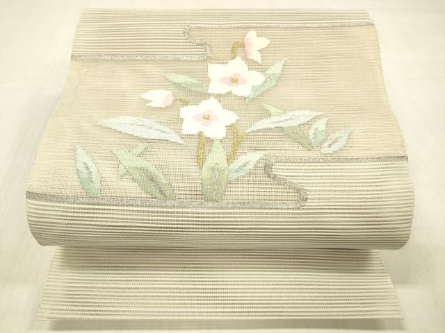 平和屋着物*夏物 絽綴れ 八寸名古屋帯 草花文 金銀糸 逸品 DABC8419cm