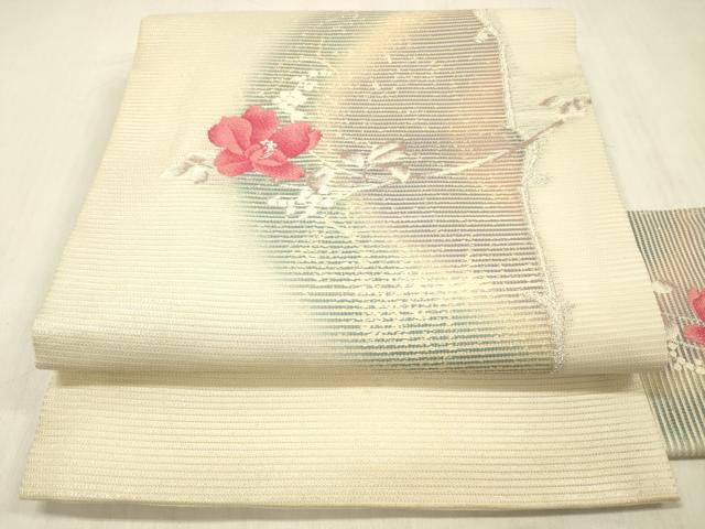 平和屋着物*夏物 九寸名古屋帯 枝花文 銀糸 正絹 逸品 DABC8431cm