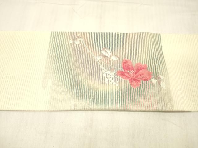 平和屋着物*夏物 九寸名古屋帯 枝花文 銀糸 正絹 逸品 DABC8431cm