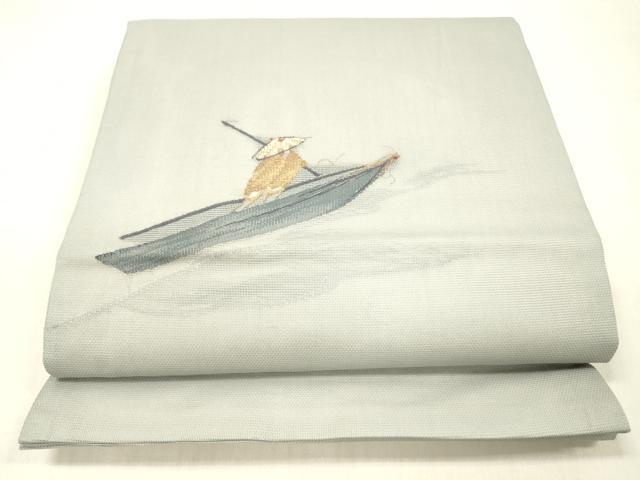 平和屋着物*夏物 九寸開き名古屋帯 人物舟文 金糸 正絹 逸品 DABC8453cm