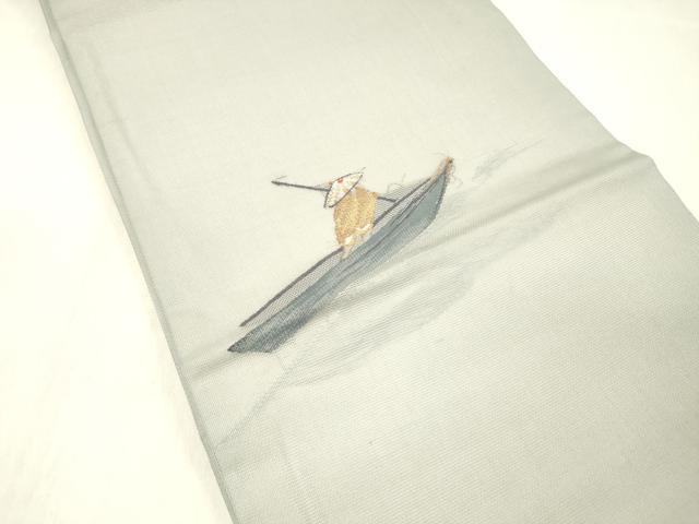 平和屋着物*夏物 九寸開き名古屋帯 人物舟文 金糸 正絹 逸品 DABC8453cm