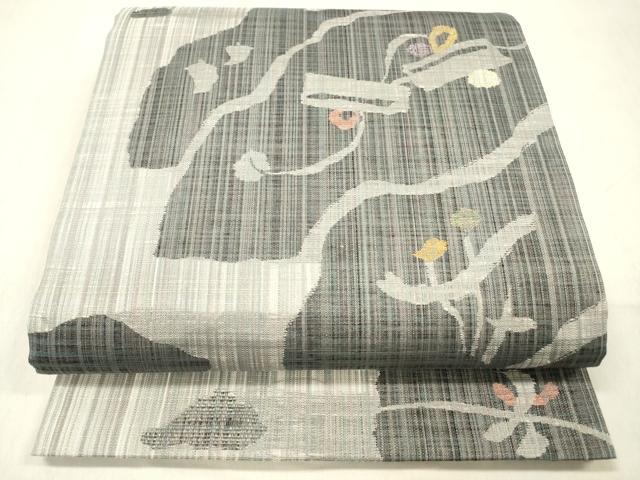 平和屋着物▽六通柄袋帯 スリーシーズン 春夏秋 乾山陶磯文 金糸 正絹 逸品 DABC8462cm