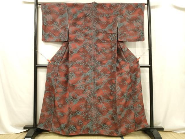 平和屋着物■上質な小紋 型染 遠山舞葉文 松竹梅 暈し染め 鬼しぼ縮緬 正絹 逸品 DABC8469cm