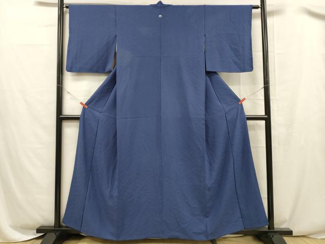 平和屋着物■上質な色無地 檜垣地紋 紺色 正絹 逸品 DABC8494cm