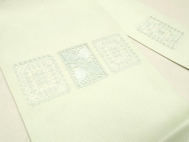 平和屋着物*夏物 九寸名古屋帯 抽象文様 白緑色 正絹 逸品 DABC8522cm