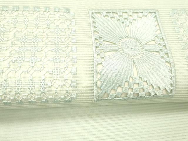 平和屋着物*夏物 九寸名古屋帯 抽象文様 白緑色 正絹 逸品 DABC8522cm