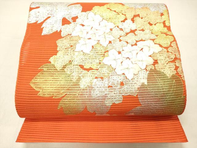平和屋着物*夏物 絽綴れ 八寸名古屋帯 刺繍 紫陽花 金銀彩 正絹 逸品 DABC8575cm