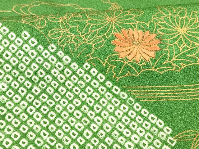 平和屋着物■訪問着 絞り 刺繍 笹の葉草花文 金彩 正絹 逸品 DABC8618cm