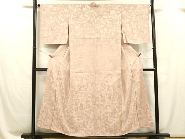 平和屋着物■上質な色無地 抽象地紋 紅梅色 正絹 逸品 DABC8619cm