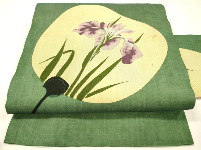 平和屋着物*夏物 九寸名古屋帯 団扇杜若 正絹 逸品 DABC8648cm