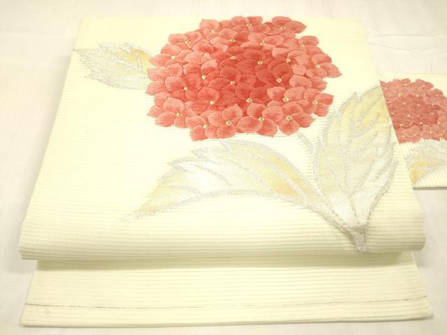 平和屋着物*夏物 九寸名古屋帯 唐織 紫陽花 金銀糸 正絹 逸品 DABC8682cm