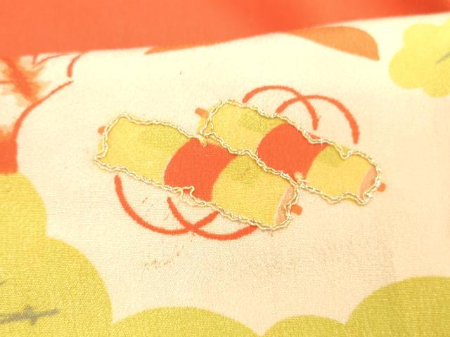 平和屋着物■長襦袢 袷 駒刺繍 宝尽くし飛鶴花文 松竹梅 正絹 逸品 DABC8706cm