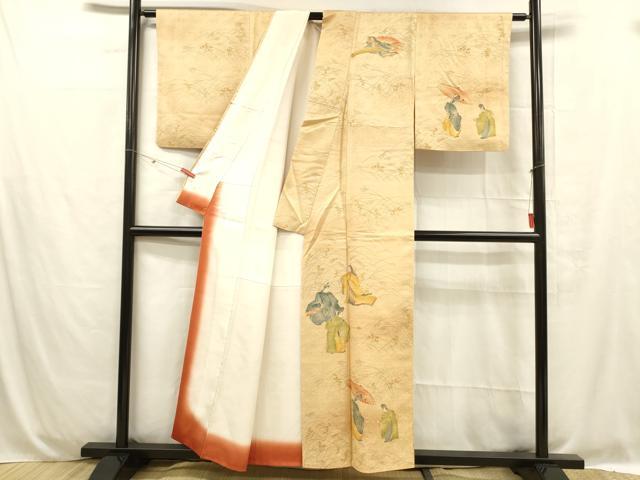 平和屋着物■訪問着 手描き 人物草花文 正絹 逸品 DABC8710cm