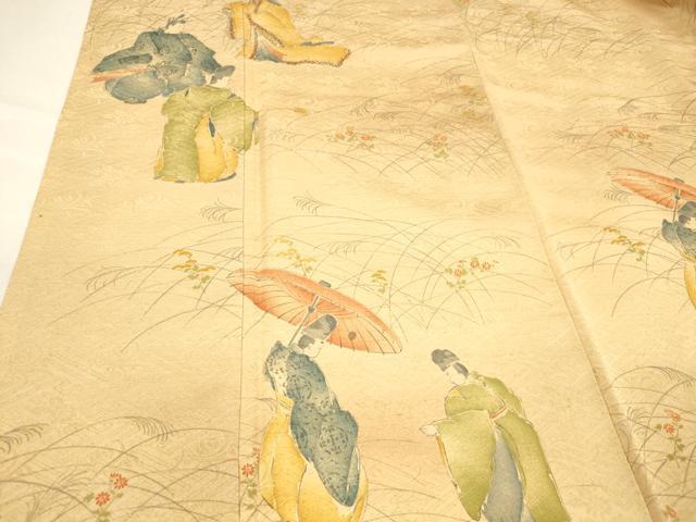 平和屋着物■訪問着 手描き 人物草花文 正絹 逸品 DABC8710cm