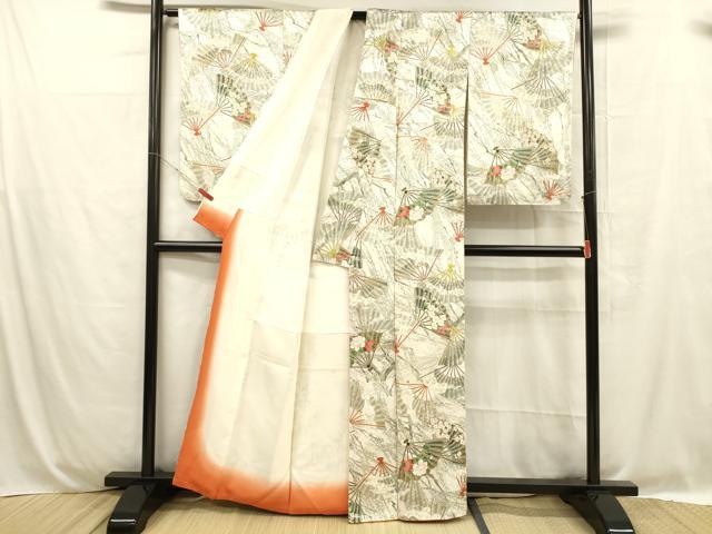 平和屋着物■上質な小紋 扇面草花文 金彩 正絹 逸品 DABC8718cm