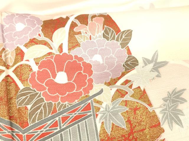 平和屋着物■訪問着 草花文 暈し染め 金彩 正絹 逸品 DABC8720cm