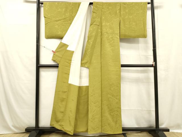 平和屋着物■上質な色無地 墨流し地紋 菜種油色 正絹 逸品 DABC8743cm