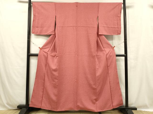 平和屋着物■上質な色無地 霞地紋 銀朱色 正絹 逸品 未使用 DABC8746cm
