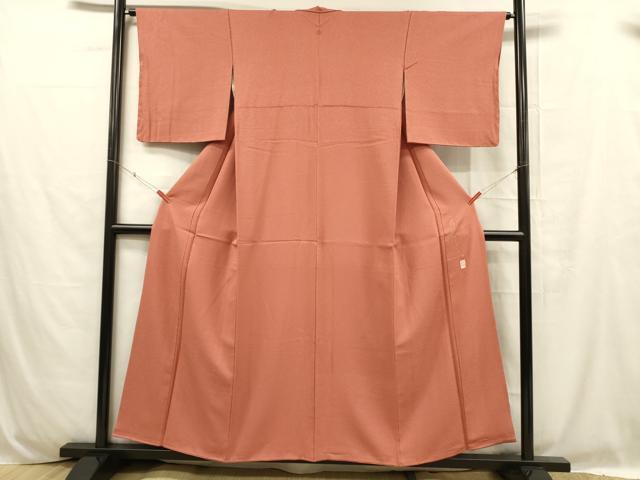 平和屋着物■上質な色無地 作家物 霞地紋 甚三紅色 正絹 逸品 DABC8748cm