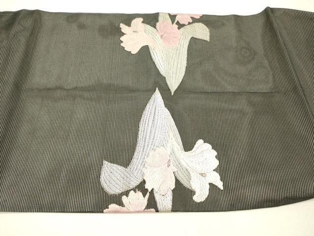 平和屋着物*夏物 つけ帯 唐織 草花文 黒地 銀糸 正絹 逸品 DABC8821cm