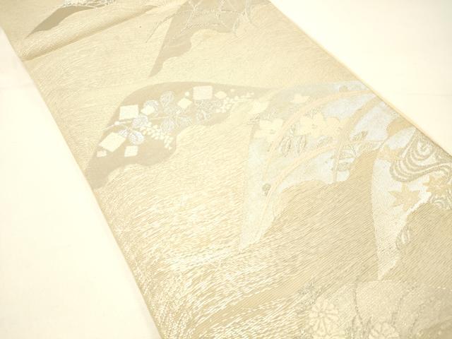 平和屋着物*夏物 六通柄袋帯 草花文 銀糸 正絹 逸品 DABC8824cm