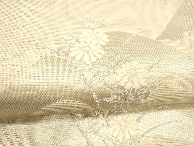 平和屋着物*夏物 六通柄袋帯 草花文 銀糸 正絹 逸品 DABC8824cm