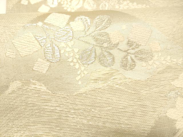 平和屋着物*夏物 六通柄袋帯 草花文 銀糸 正絹 逸品 DABC8824cm