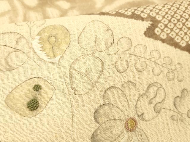 平和屋着物*夏物 中国三大刺繍 相良刺繍 九寸名古屋帯 手描き 草花文 金彩 工芸染織小いけ謹製 正絹 逸品 DABC8842cm
