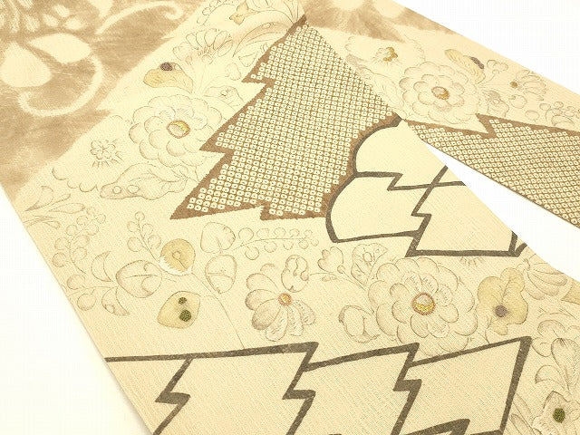 平和屋着物*夏物 中国三大刺繍 相良刺繍 九寸名古屋帯 手描き 草花文 金彩 工芸染織小いけ謹製 正絹 逸品 DABC8842cm