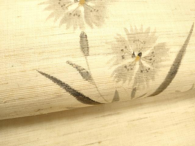 平和屋着物*夏物 九寸名古屋帯 手描き 草花文 金彩 麻 逸品 DABC8861cm