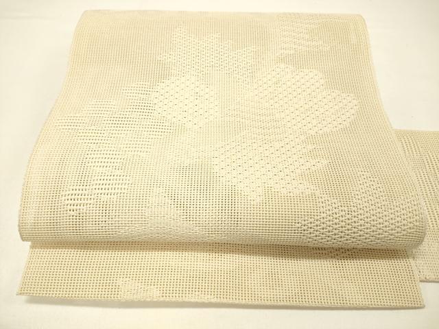 平和屋着物*夏物 八寸名古屋帯 草花文 肌色 正絹 逸品 DABC8870cm