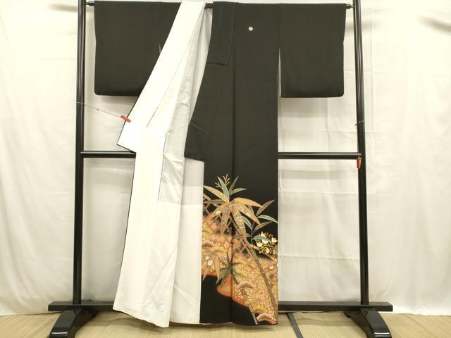 平和屋着物■豪華黒留袖 駒刺繍 御所車草花文 暈し染め 金彩 三越扱い 正絹 逸品 DABC8906cm