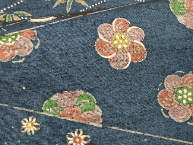 平和屋着物■上質な紬 笹の葉花文 正絹 逸品 DABC8907cm