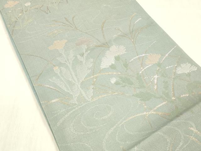 平和屋着物*夏物 六通柄袋帯 流水草花文 金糸 正絹 逸品 DABC8922cm