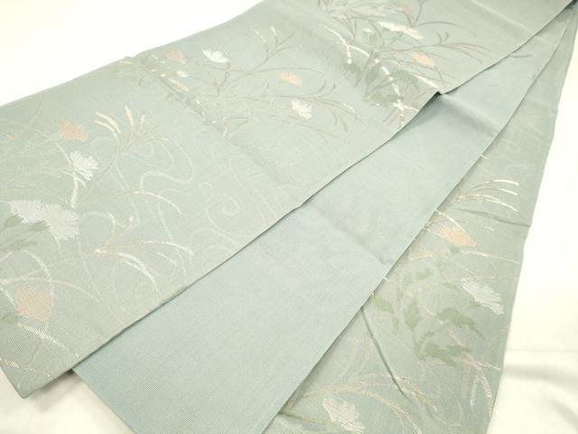 平和屋着物*夏物 六通柄袋帯 流水草花文 金糸 正絹 逸品 DABC8922cm