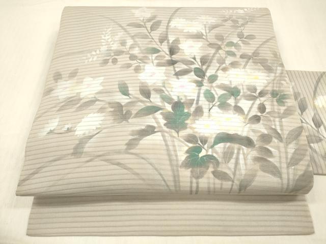 平和屋着物＊夏物　絽塩瀬　九寸名古屋帯　作家物　手描き　草花文　正絹　逸品　DABD6909cm 平和屋着物＊夏物 絽塩瀬 九寸名古屋帯 作家物 手描き 草花文 正絹