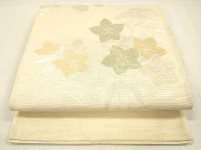 平和屋着物*夏物 六通柄袋帯 草花文 金銀糸 正絹 逸品 DABC8953cm