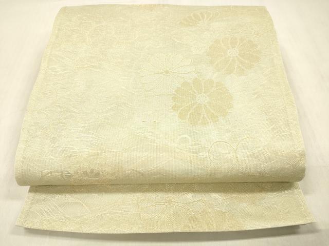 平和屋着物*夏物 六通柄袋帯 雪輪草花文 金糸 正絹 逸品 DABC8954cm