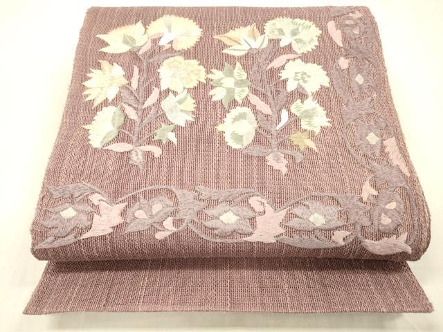 平和屋着物*夏物 八寸名古屋帯 総刺繍 更紗花文 正絹 逸品 DABC8955cm