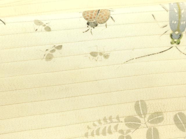 平和屋着物*夏物 アンティーク 大正ロマン 九寸名古屋帯 絽縮緬 手描き 夏虫草葉文 正絹 逸品 DABC8959cm