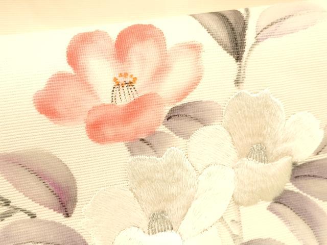 平和屋着物*夏物 九寸名古屋帯 手描き 刺繍 銀糸 正絹 逸品 DABC8961cm